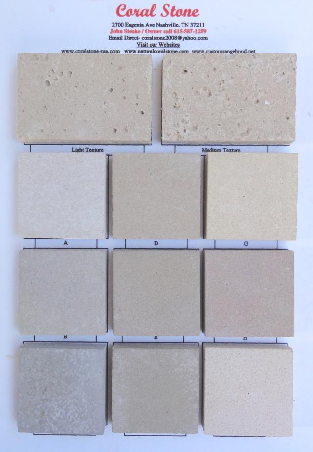 Coral Stone architectural Custom Cast Stone color Chart
